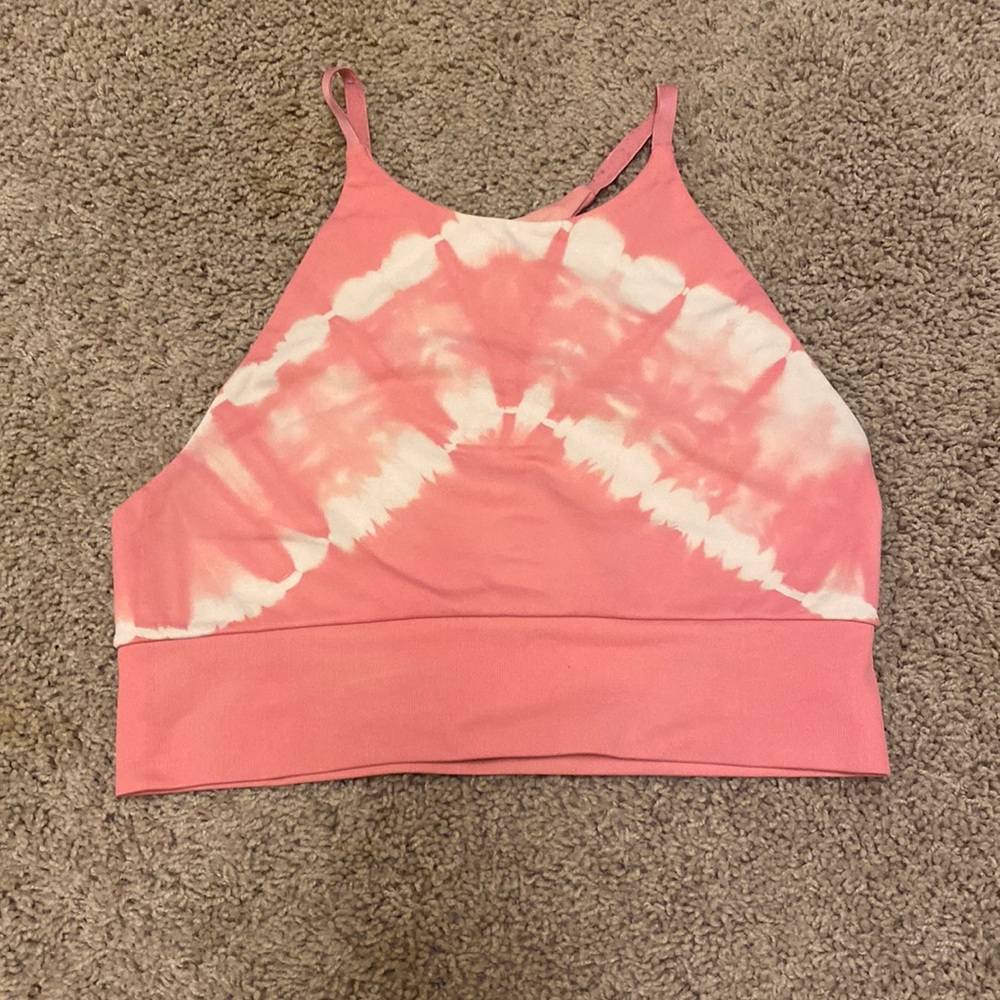 Pink Tie-Dye Halter Workout Top